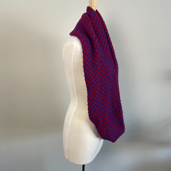 J Crew Wool Cashmere Blend Cherry Red & Cobalt Infinity Scarf - Picture 4 of 7